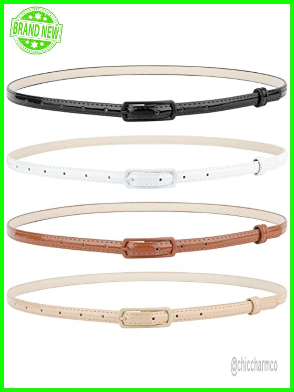 4 Pack Women's Skinny PU Patent Leather Belts Metal Buckle